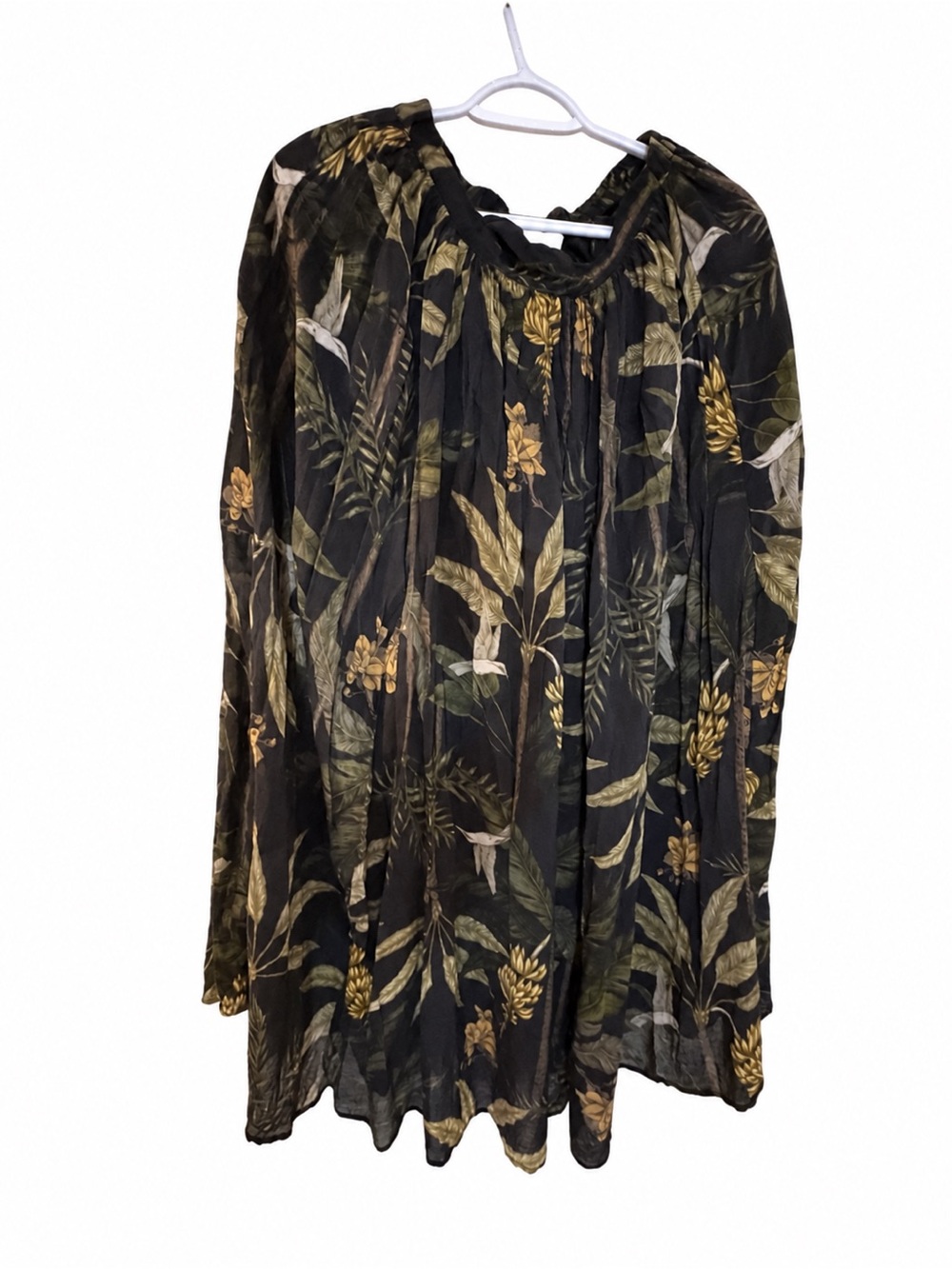 H&M Black Botanical Bird Print Flowy Skirt – Olive Green & Gold
